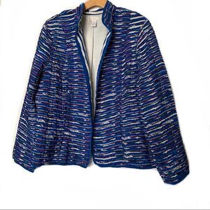 Chico’s Blue White Purple Textured Fabric Blazer Jacket Stripe 2 M Career